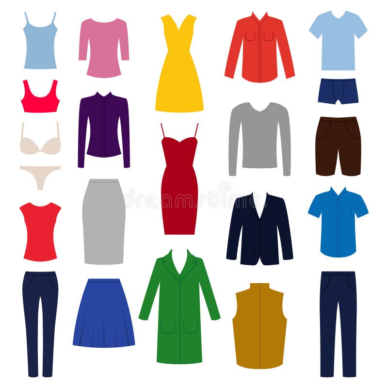 Set of Woman and Man Clothes Icons, Illustration Stock Vector ...