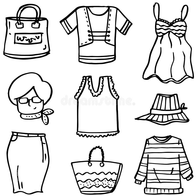 Set of Women Clothes Doodles Stock Vector - Illustration of drawn ...