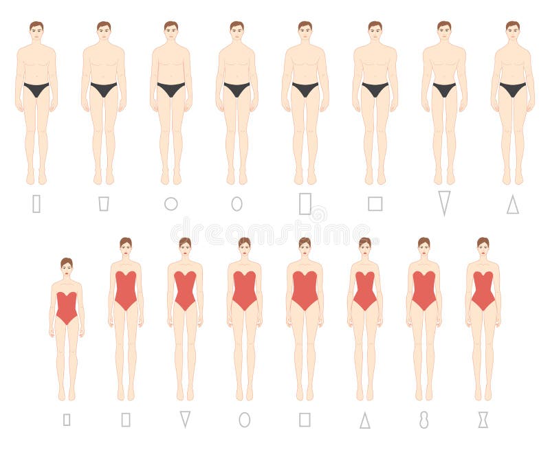 Set of Women Men Body Shape Types. Male and Female Vector