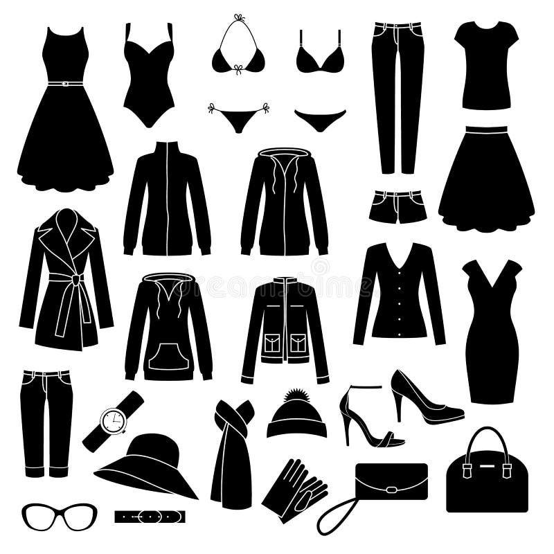 Set of Women S Clothes Icons. Stock Vector - Illustration of lingerie ...