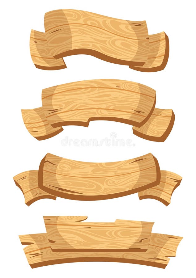 Set of wooden banners with decorative elements. vector illustration