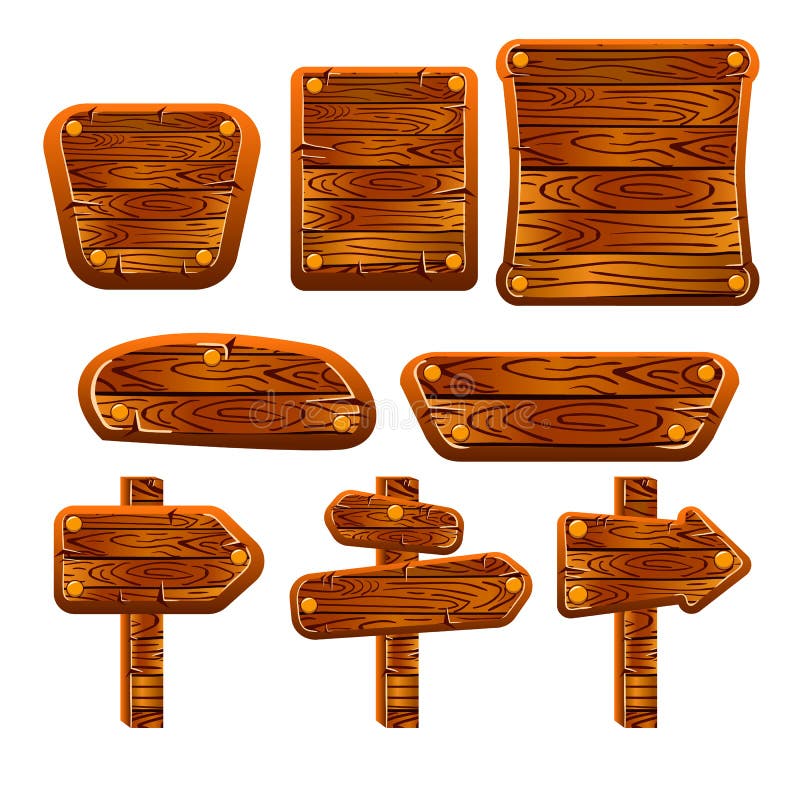 A Set of Wooden Boards, Panels and Signs1 Stock Illustration