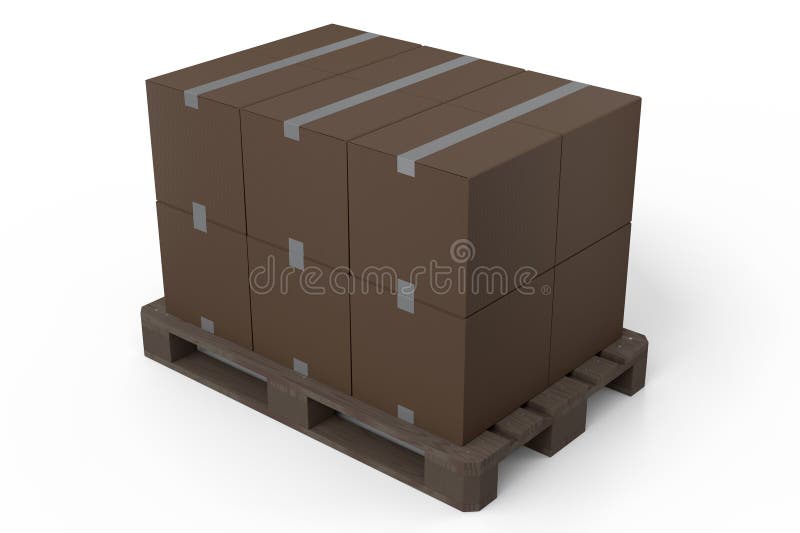 Set of Wooden Pallet for Warehouse Cargo Storage with Cardboard Boxes