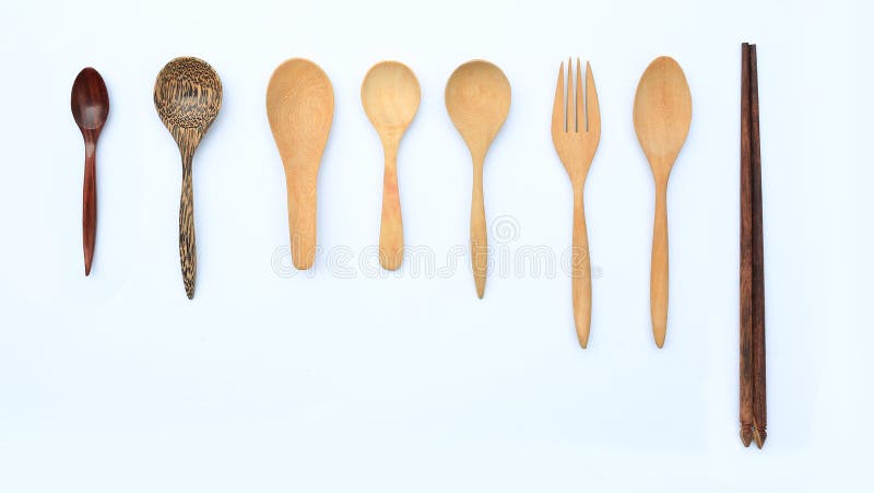 Kitchenware Set Of Wooden Spoon And Wooden Fork Isolated With Yellow Background Stock Image Image Of Decoration Restaurant 147930813