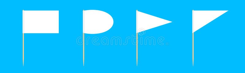 Set of wooden toothpicks flags miniature isolated on blue background, toothpick flags rectangle blank or white, toothpick flags