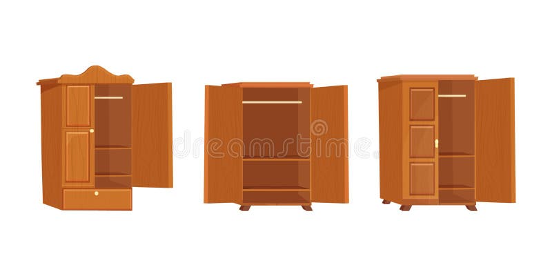 Illustration Empty Open Wooden Wardrobe Stock Illustrations – 2,558 ...