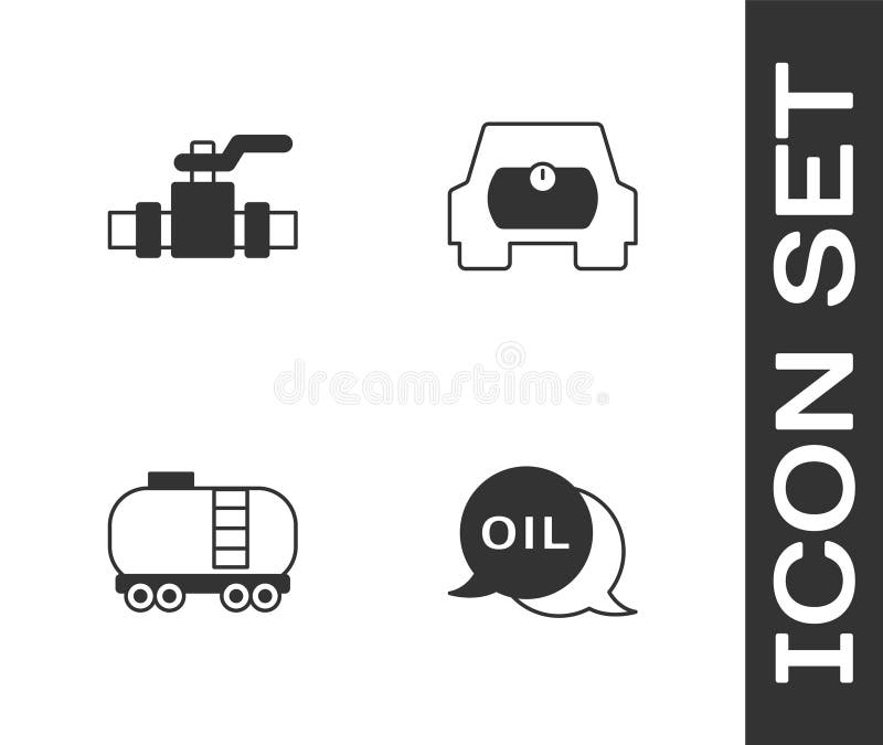 Set Word oil, Metallic pipes and valve, Oil railway cistern and Gas tank for vehicle icon. Vector vector illustration