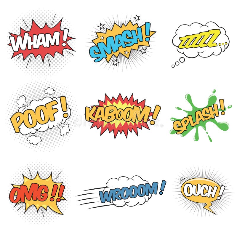 Set of Wording Sound Effects for Comic Speech Bubble royalty free illustration