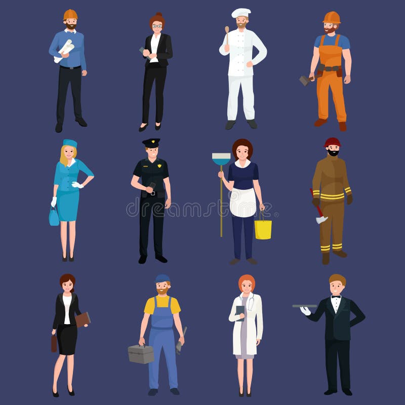 Set Workers Team, Profession People Uniform, Cartoon Vector ...