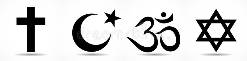 Set of World religion symbols - Christianity, Islam, Hinduism and Judaism