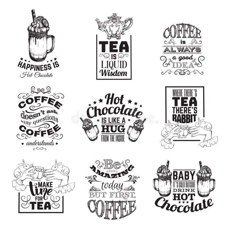 Set wycena typographical tło o gorącej czekolady kawie i herbacie royalty ilustracja Set wycena typographical tło o gorącej czekolady kawie i herbacie royalty ilustracja