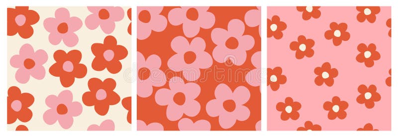 Set of Y2K daisy flowers seamless pattern in groovy retro funky style, for fabric print, textile, home deco.for