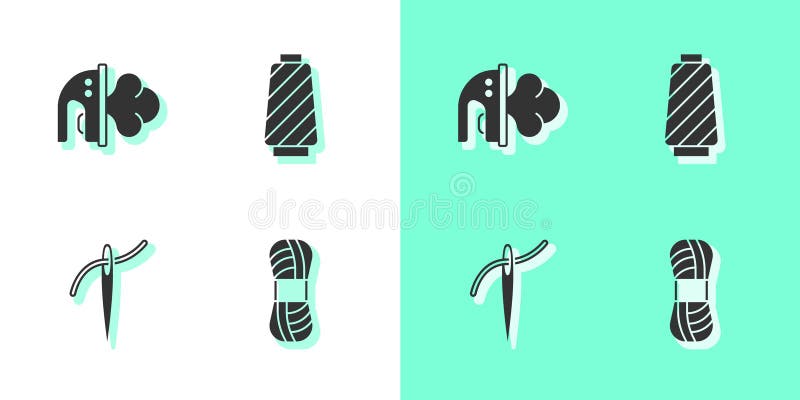 Set Yarn, Electric iron, Needle with thread and Sewing spool icon. Vector stock illustration
