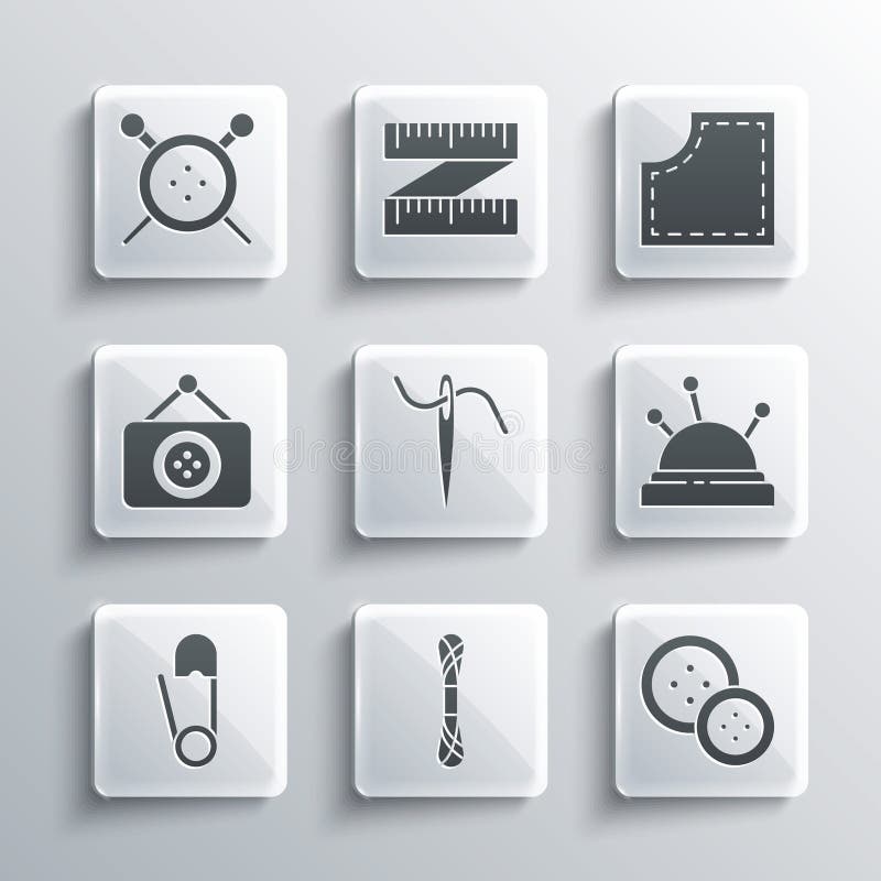 Set Yarn, Sewing button, Needle bed and needles, for sewing with thread, Safety pin, Tailor shop, knitting and Pattern royalty free illustration