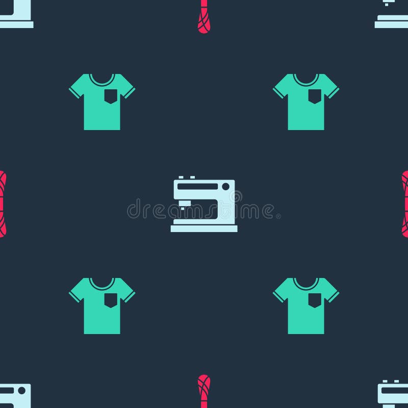 Set Yarn, Sewing machine and T-shirt on seamless pattern. Vector vector illustration