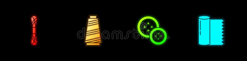 Set Yarn, Sewing thread, button and Textile fabric roll icon. Vector stock illustration