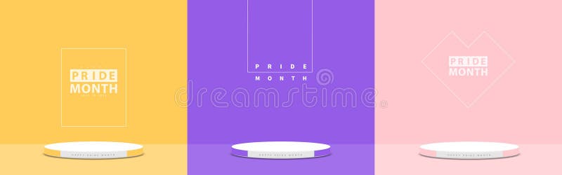 Set of Yellow, Purple, Pink scene background with 3d stage podium minimal style. stock illustration