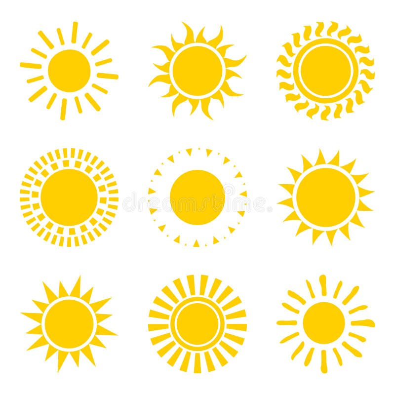 Yellow Sun Icon Isolated on White Background. Flat Sunlight, Sign ...