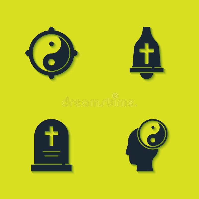 Set Yin Yang, , Tombstone with Cross and Church Bell Icon. Vector Stock ...