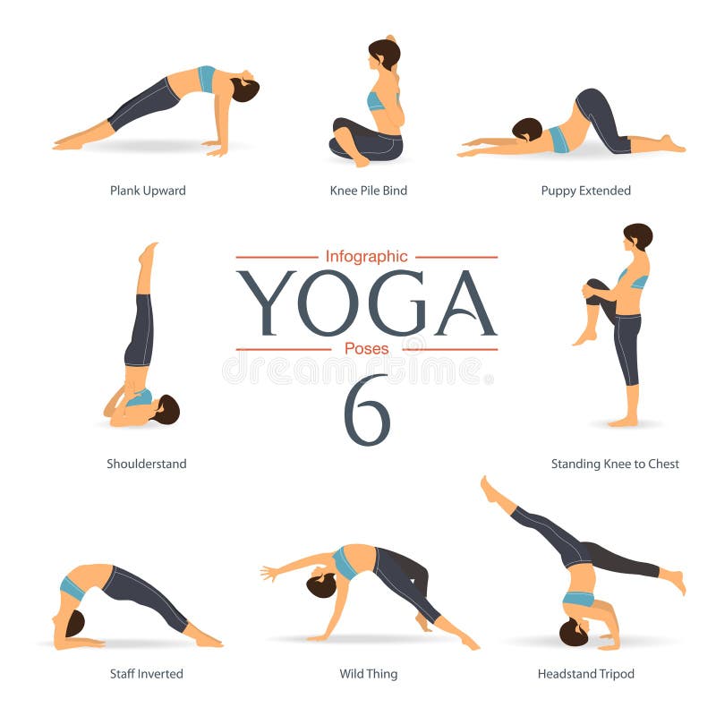 Set of Yoga Poses in Flat Design . Yoga Infographics. Vector Stock ...