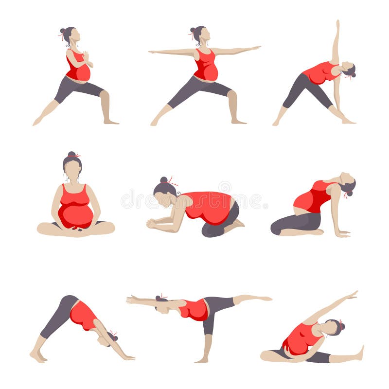 Set of 9 Yoga Poses for Pregnant Women. Stock Vector - Illustration of  female, lotus: 74463330