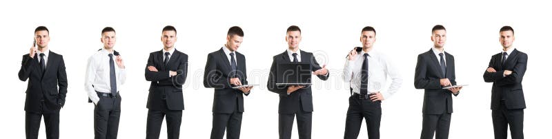 Set of a young and handsome businessman isolated on white. Business, career, job, concept.