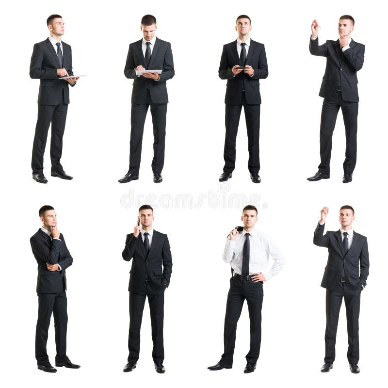 Set of a young handsome businessman isolated on white. Business, career, job, concept.