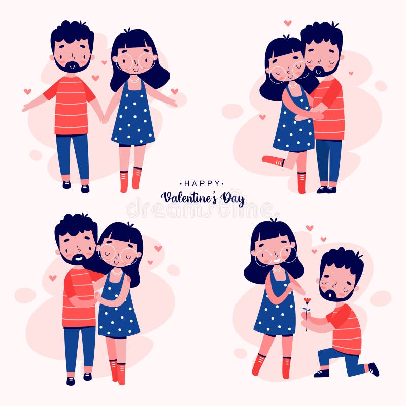 Set of Young Romantic in Love Couple Cartoon Stock Vector - Illustration of  date, human: 210225698