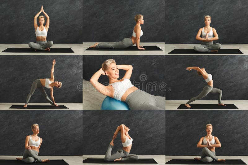 Set of young woman practicing yoga stock photos Set of young woman practicing yoga stock photos
