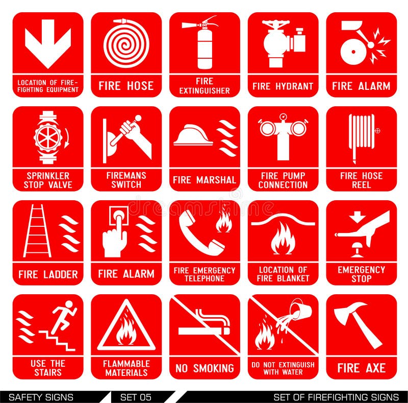 Set zbawczy znaki Pożarnicze ikony
