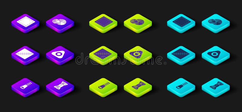 Set Zipper, Yarn, Sewing Pattern, chalk, ball and icon. Vector stock illustration