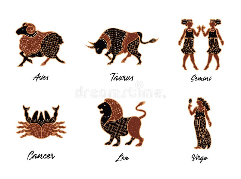 Set of Zodiac Signs. Aries, Taurus, Gemini, Cancer, Virgo, Leo. Stock Vector - Illustration of emblem, constellation: 196503646 Set of Zodiac Signs. Aries, Taurus, Gemini, Cancer, Virgo, Leo. Stock Vector - Illustration of emblem, constellation: 196503646