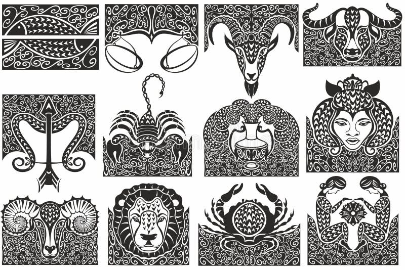 Set of Zodiac Signs Icons. Aries, Leo, Gemini, Taurus, Scorpio, Aquarius,  Pisces, Sagittarius, Libra, Virgo, Capricorn and Cancer. Stock Vector -  Illustration of fish, design: 213488590