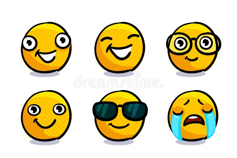 Set śliczny emoji w wystrzał sztuki stylu Uśmiech ikony na białym tle również zwrócić corel ilustracji wektora