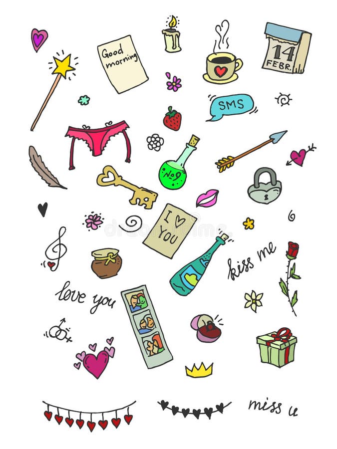 Set śliczne ikony dla walentynki ilustracji