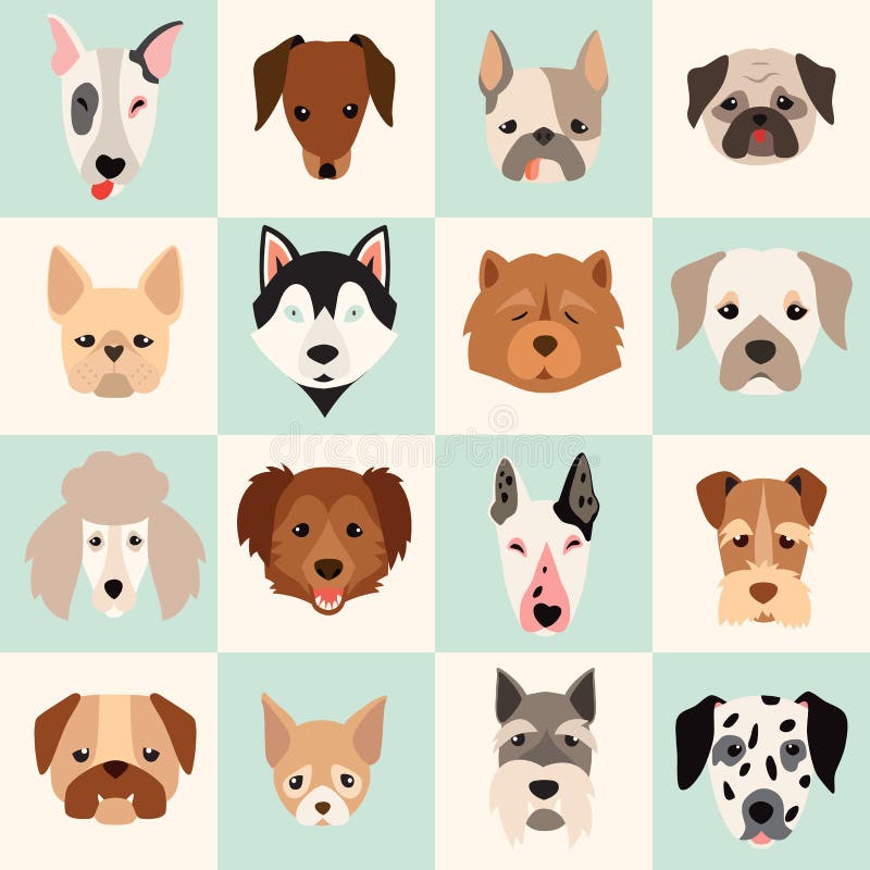 Set śliczne pies ikony, wektorowe płaskie ilustracje
