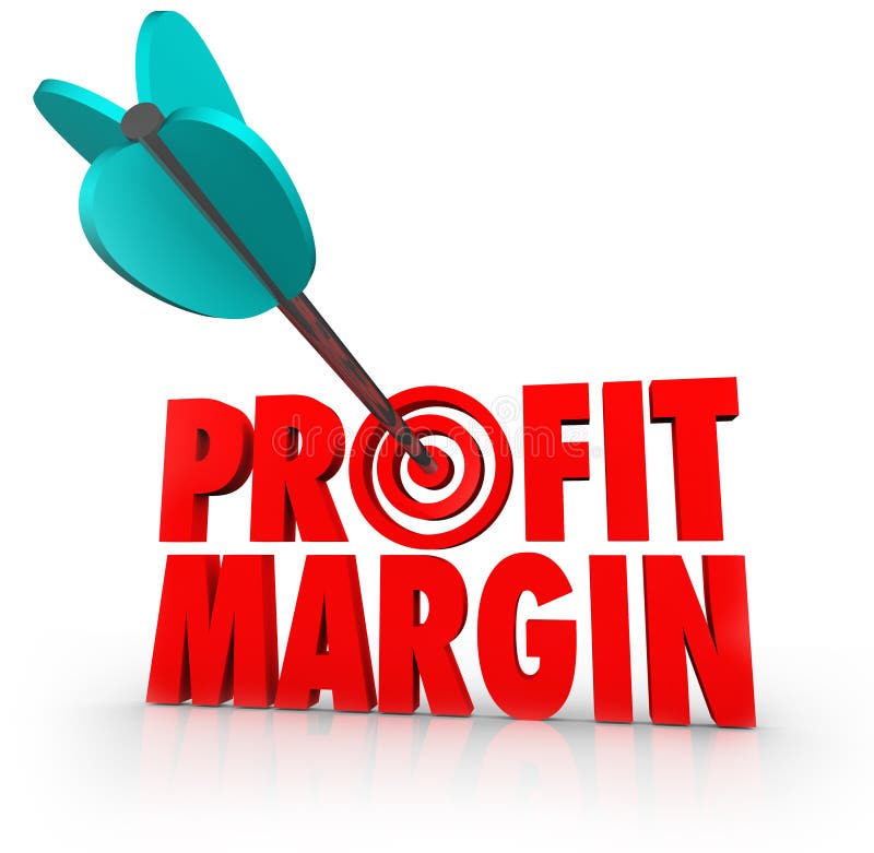 Profit Margin arrow in target bulls-eye to illustrate aiming for increased net profits and earning for a business or company competing with other stores or sellers. Profit Margin arrow in target bulls-eye to illustrate aiming for increased net profits and earning for a business or company competing with other stores or sellers