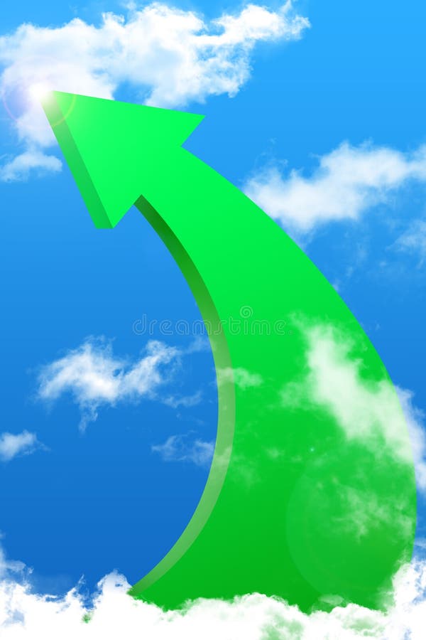 Green arrow on the sky. Green arrow on the sky