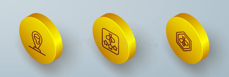 Seta tipul de locație izometrică a albinelor în formă de fagure pentru albine și albine și a pictogramelor pentru faguri de albine vector illustration