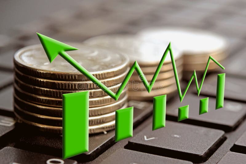 The green arrow on the background of money . The concept of changes in Bank interest rates . The green arrow on the background of money . The concept of changes in Bank interest rates .