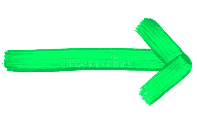 Hand painted isolated green arrow showing right. Hand painted isolated green arrow showing right