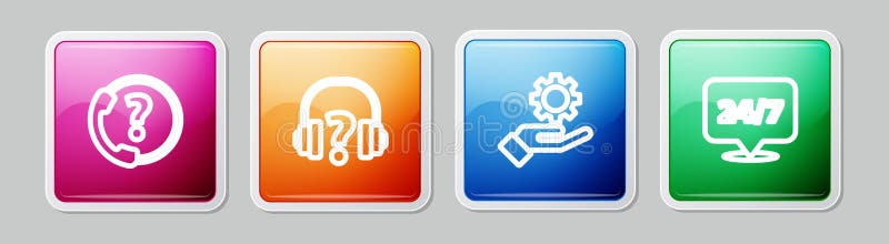 Setare telefon linie 24 de ore acceptă setări pentru căști în mână și în ceas. buton pătrat colorat. vector royalty free illustration