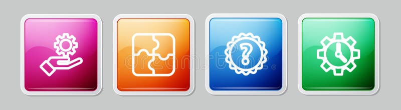 Setarea setărilor de linii în piesa manuală a mărcii de întrebare puzzle și a gestionării timpului. buton pătrat colorat. vector vector illustration