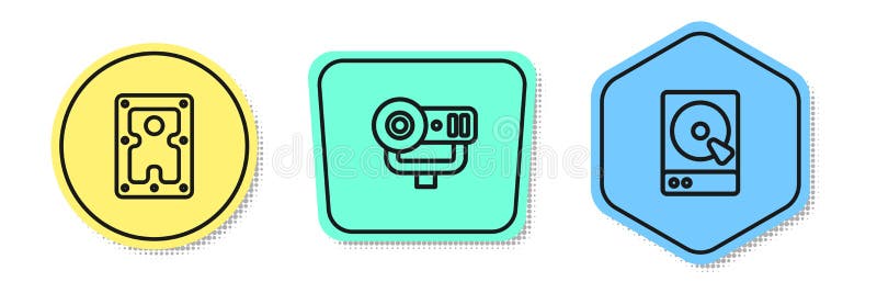 Setați camera Web a unității hard disk pe linie și. forme colorate. vector vector illustration