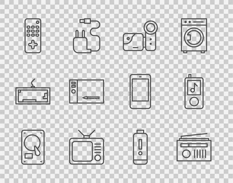 Setați hard disk-ul de linie cu cameră video de proiecție cu cameră de proiecție grafică retroactivă cu telecomandă stock illustration
