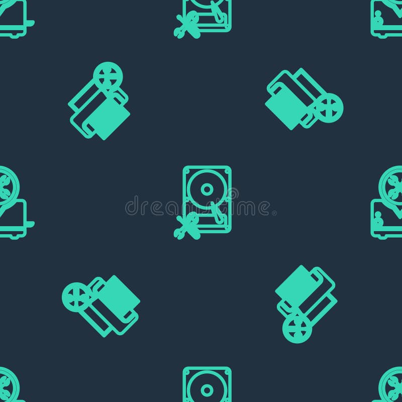 Setați imprimanta de service pentru hard disk pe linie și prăjitorul de pâine pe un model fără probleme. vector stock illustration
