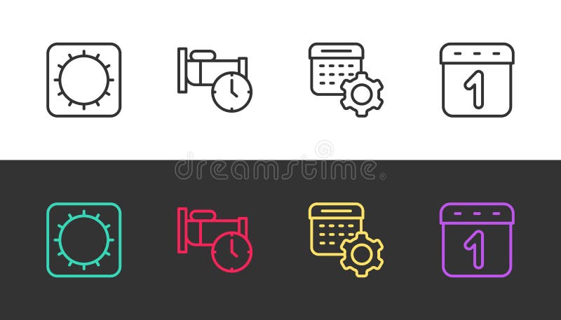 Setați ora de soare pentru linie la setările calendarului de somn și la alb și negru. vector vector illustration
