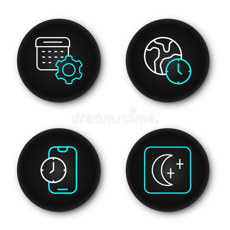 Setați pictograma Setare lună și stele ceas deșteptător aplicație ceas mobil oră și setări calendar. vector vector illustration