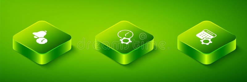 Setați setările calendarului de gestionare a timpului izometric și pictograma ceasului deșteptător. vector royalty free illustration