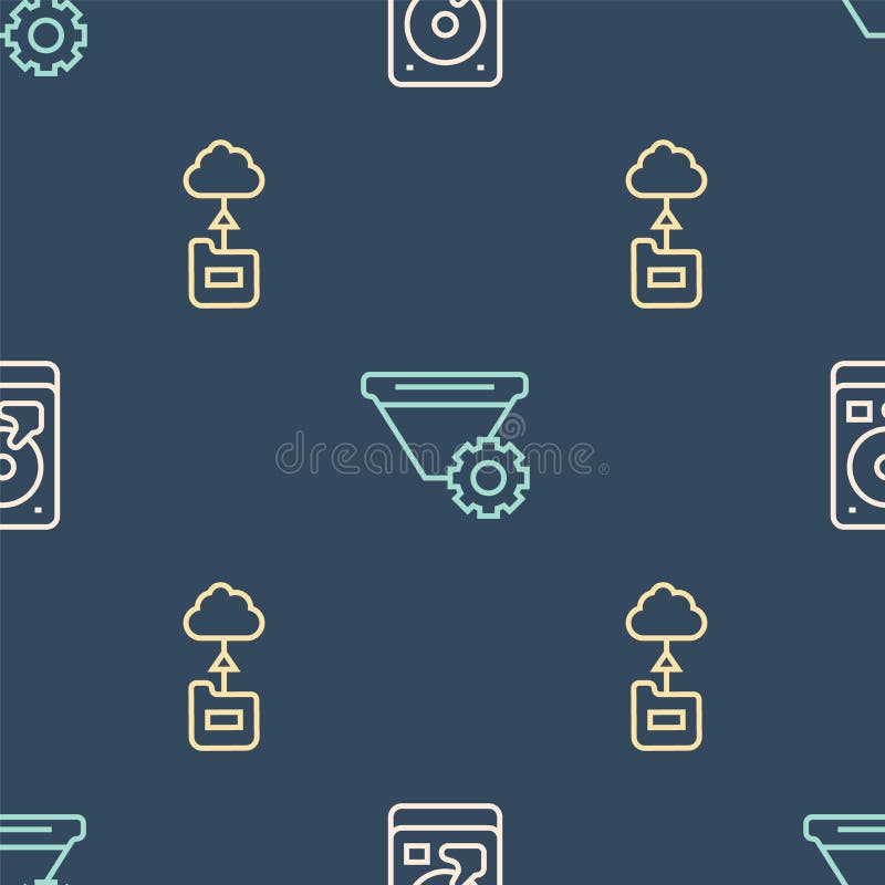 Setați transferul de date și setarea de filtre pentru hard disk pe linie cu tehnologie de tip „cloud” cu tehnologie de tip „cloud” stock illustration
